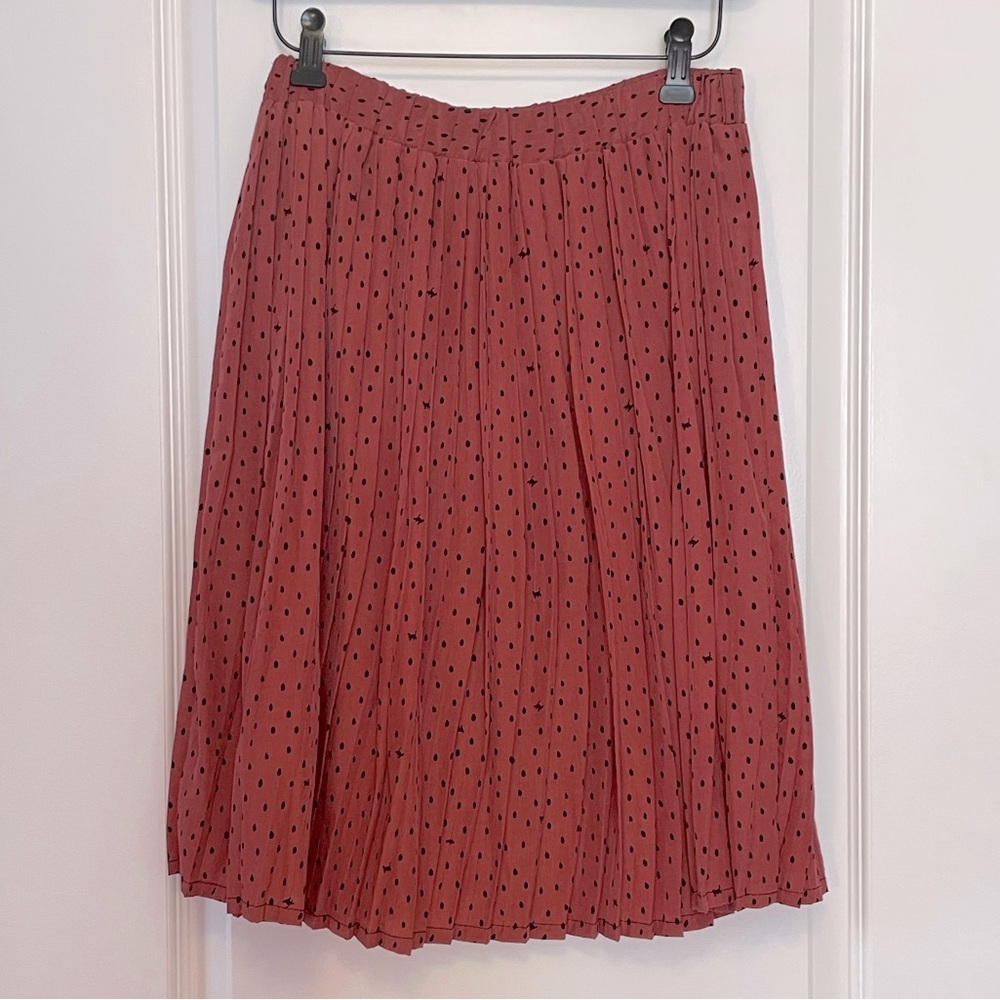 Pleated Polka Dot and Cat Printed Skirt